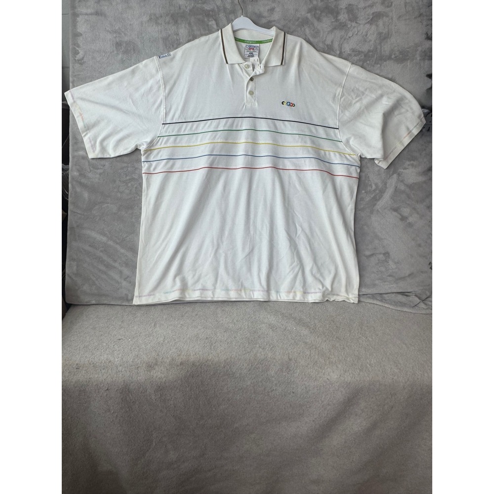 Southpole Mens 4XL White Rainbow Striped Short Sleeve Polo Shirt Cotton 1653